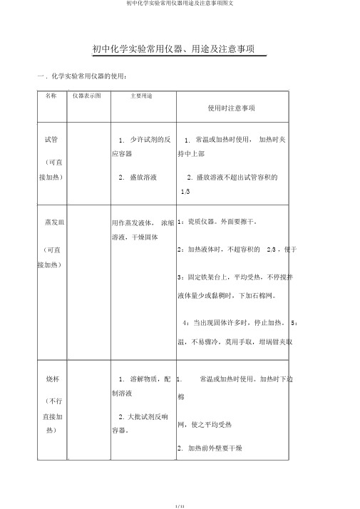 初中化学实验常用仪器用途及注意事项图文