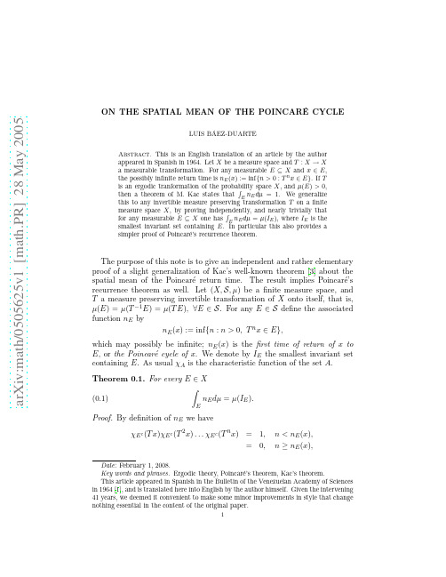 On the spatial mean of the Poincare cycle