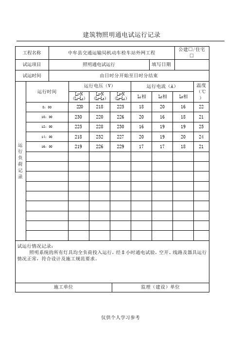 建筑物照明通电试运行记录2