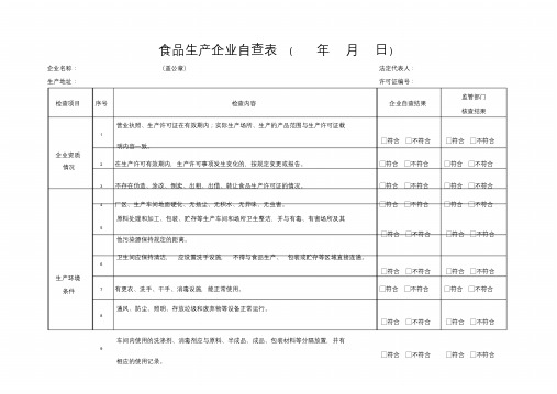 食品生产企业自查表