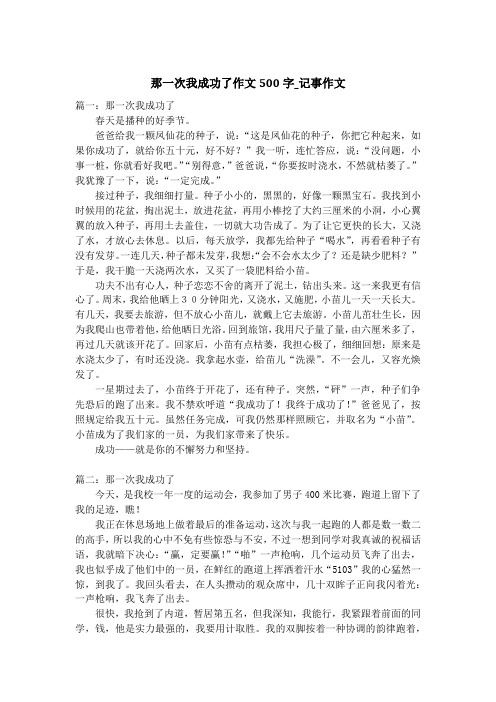 那一次我成功了作文500字_记事作文