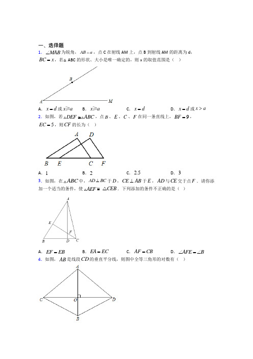 南阳市第一中学八年级数学上册第十二章《全等三角形》经典练习题(专题培优)