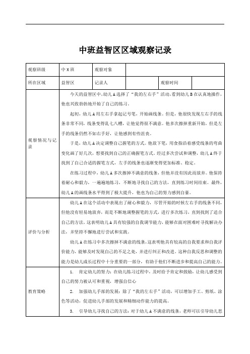 中班益智区区域观察记录06