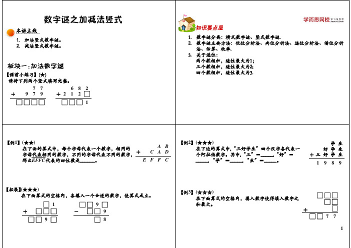 数字谜之加减法竖式