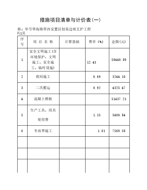 措施项目清单与计价表(一)