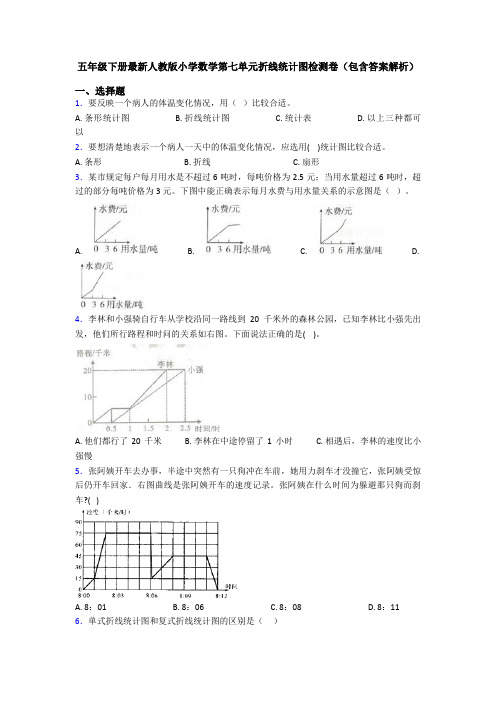 五年级下册最新人教版小学数学第七单元折线统计图检测卷(包含答案解析)