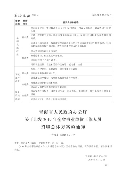 青海省人民政府办公厅关于印发2019年全省事业单位工作人员招聘总