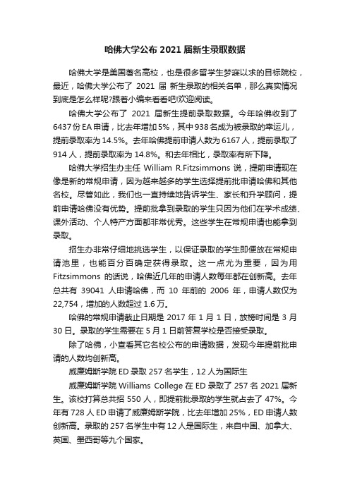 哈佛大学公布2021届新生录取数据