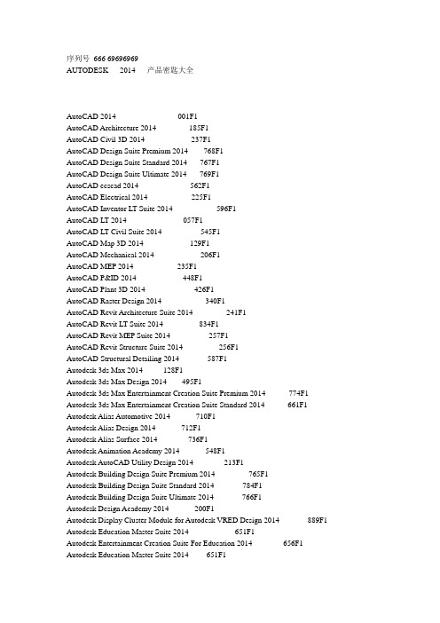2014版 AUTODESK 产品密匙大全