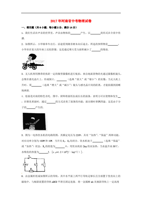 河南省2017年中考物理真题试题(含精品解析)