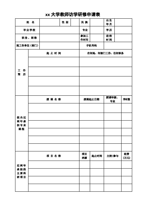 大学教师访学研修申请表