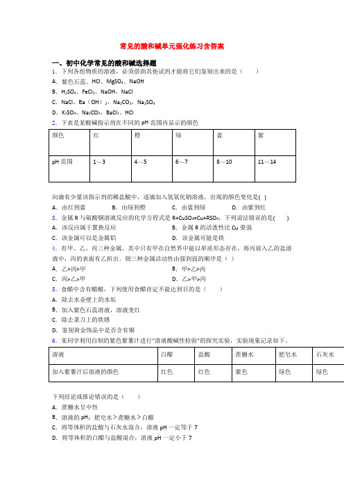 常见的酸和碱单元强化练习含答案