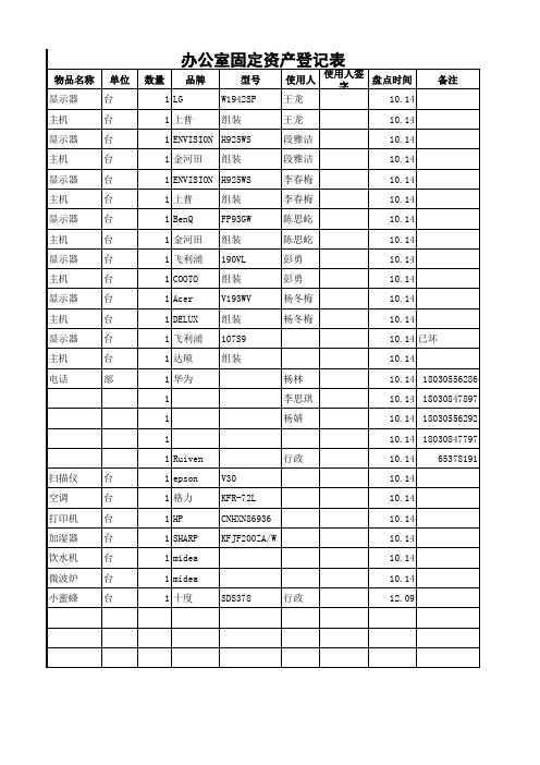 办公室固定资产登记表