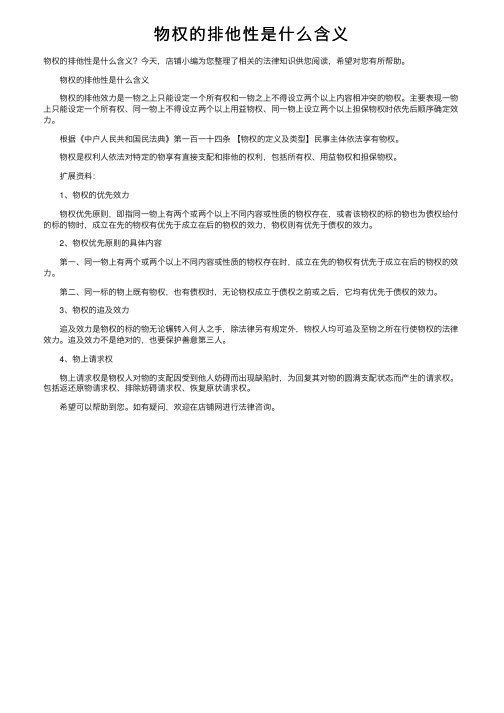 物权的排他性是什么含义