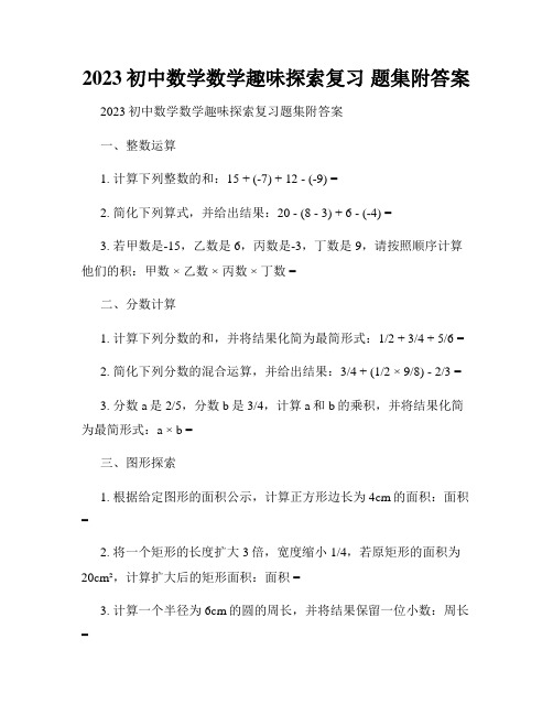 2023初中数学数学趣味探索复习 题集附答案