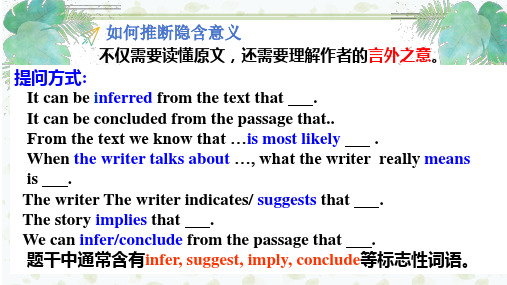 高中英语教学竞赛公开课、高考复习课件——阅读推理判断题之推断隐含意义课件
