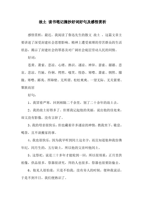 精选《故乡》读书笔记摘抄好词好句及感悟赏析