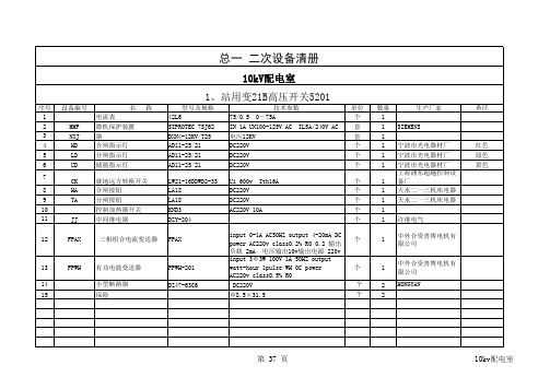 总一继保室设备清册