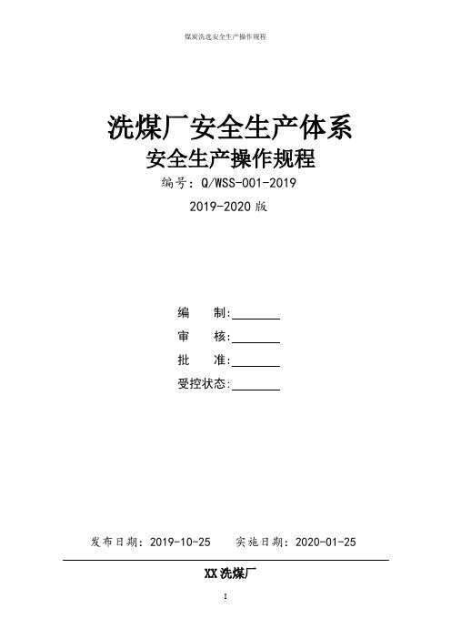 煤炭开采洗选企业(洗煤厂)安全生产操作规程