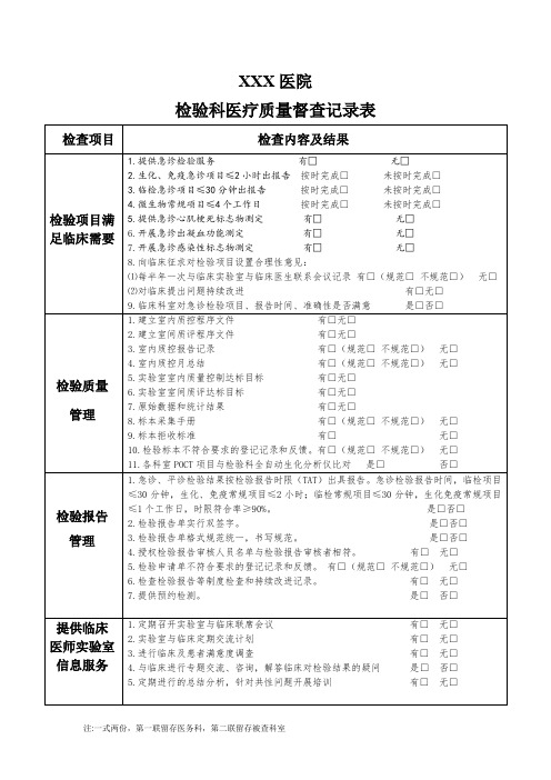 医技科室医疗质量督查记录表(检验科、放射科、超声科、功能科、内镜室)