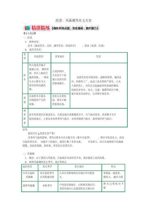 高中地理第一章自然灾害概述洪涝风暴潮等水文灾害学案湘教版选修5