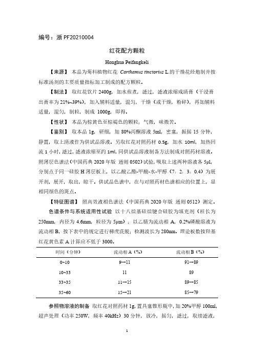 红花配方颗粒质量标准(浙PF20210004)