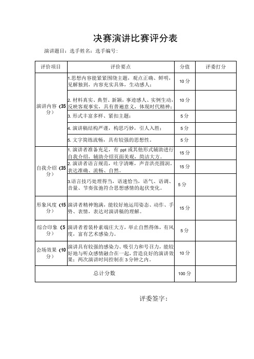 决赛演讲比赛评分表