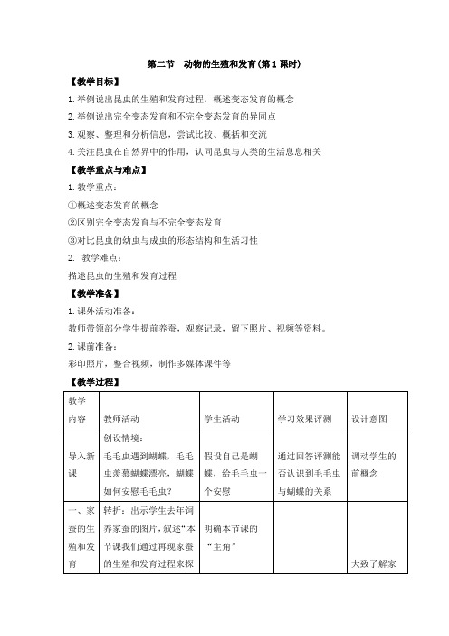 北京课改版生物-八年级上册-高效备课 《动物的生殖和发育》第1课时教学设计