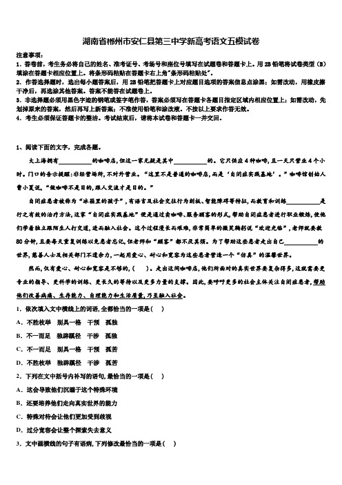 湖南省郴州市安仁县第三中学新高考语文五模试卷及答案解析