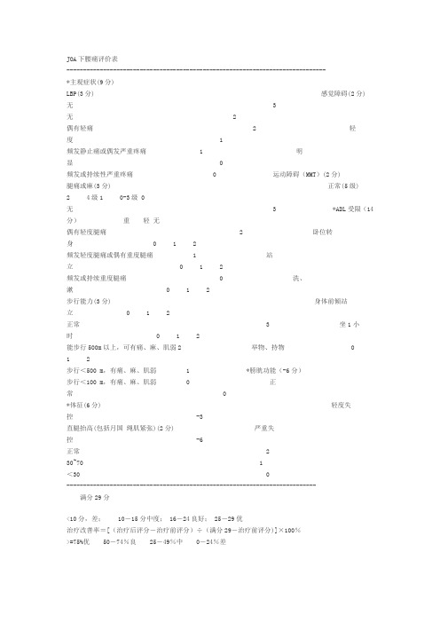 JOA下腰痛评价表040209