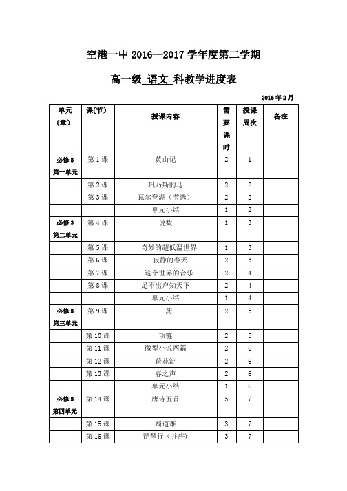 高一第二学期语文教学进度表