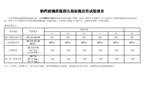 钠钙玻璃瓶稳定性试验报告