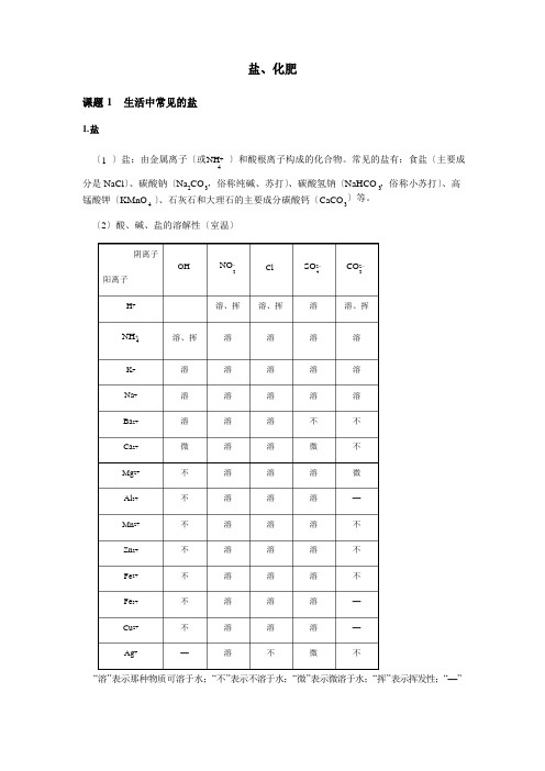 人教版九年级下册化学第十一单元盐、化肥知识点总结