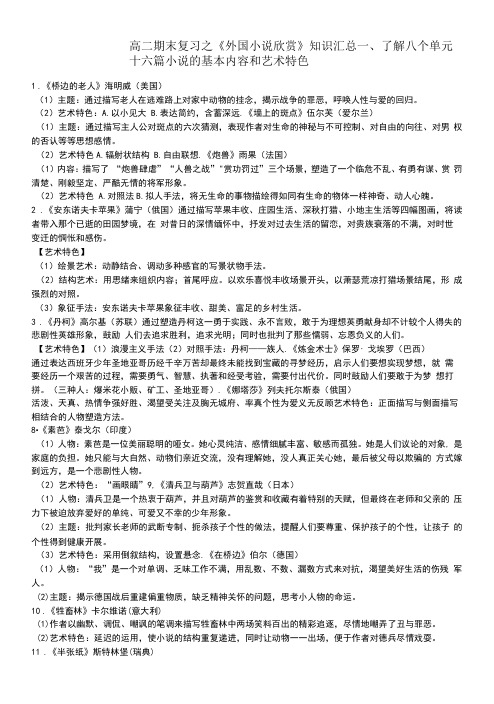 高二期末复习之外国小说欣赏知识点汇总公开课