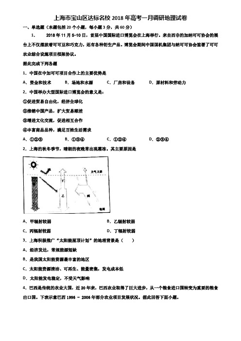 上海市宝山区达标名校2018年高考一月调研地理试卷含解析