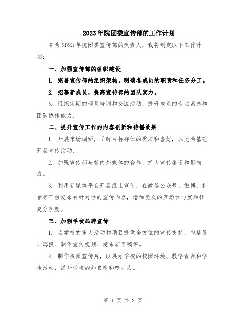 2023年院团委宣传部的工作计划