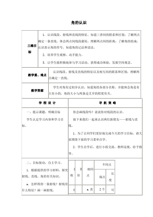 小学新苏教版数学四年级上册优质课公开课教学设计角的认识2.