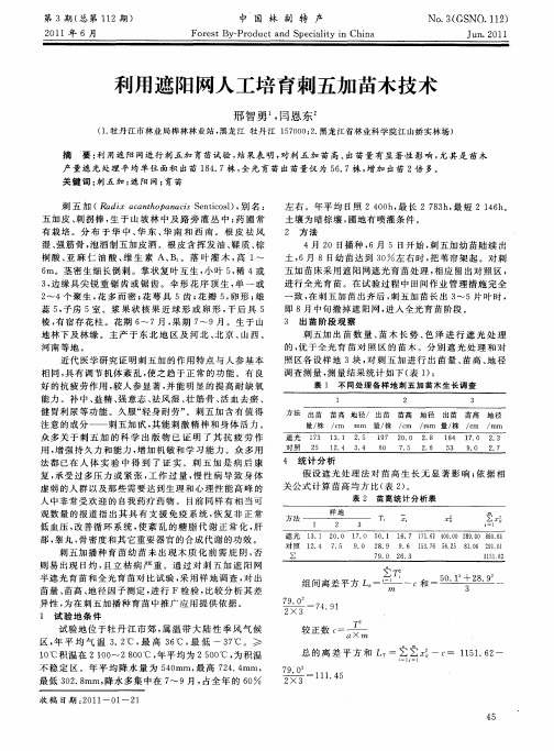 利用遮阳网人工培育刺五加苗木技术