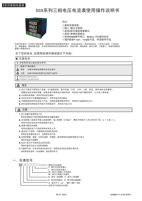 DS9系列三相电压电流表使用操作说明书