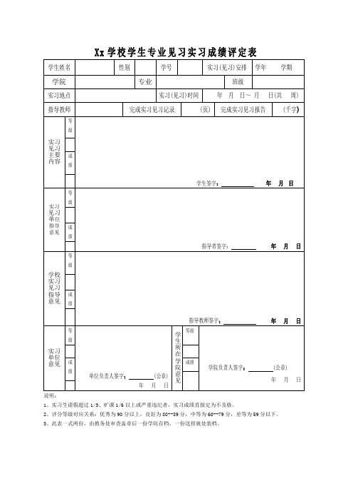 实习成绩评定表