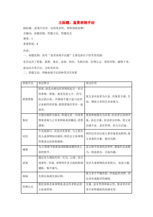 高考语文复习备考策略专题14.1散文阅读鉴赏表现手法