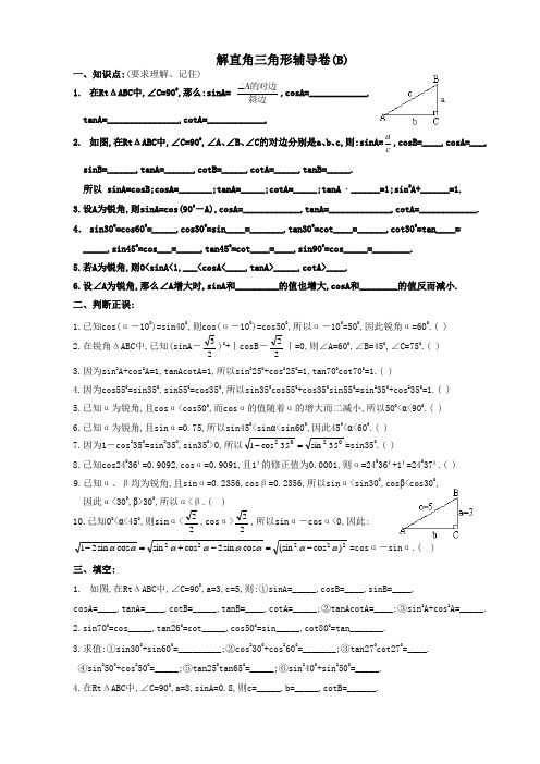 初中数学专题复习解直角三角形辅导卷(B)及参考答案