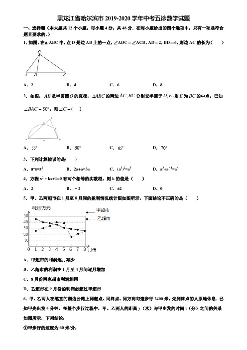 黑龙江省哈尔滨市2019-2020学年中考五诊数学试题含解析