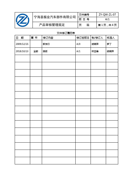 ZY-QW-ZL-07 产品审核管理规定