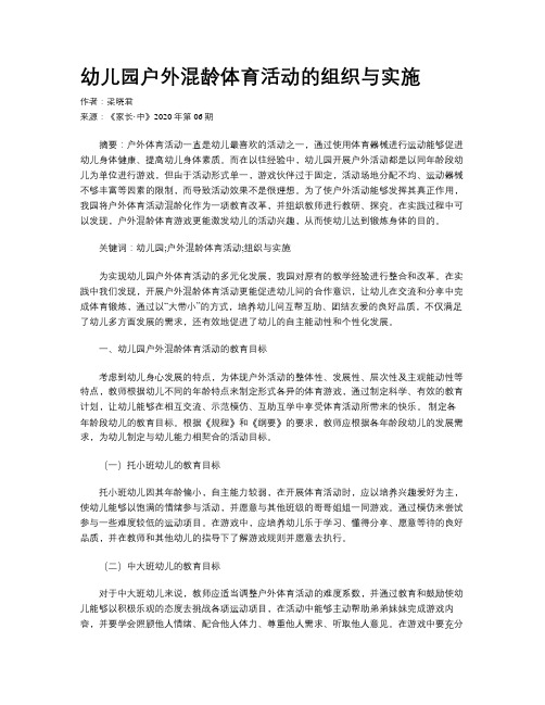 幼儿园户外混龄体育活动的组织与实施