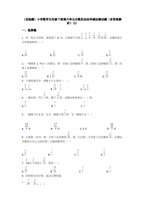 (压轴题)小学数学五年级下册第六单元分数的加法和减法测试题(含答案解析)(1)