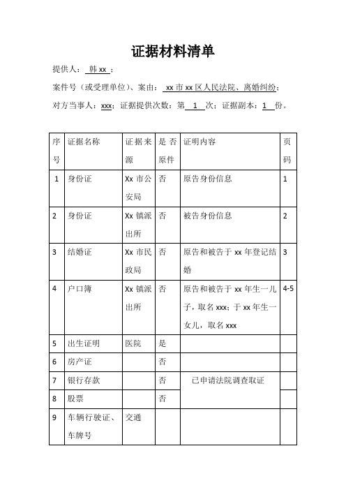 证据材料清单