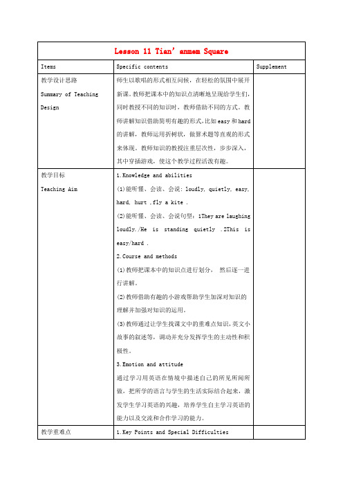 五年级英语下册 unit2 lesson11(1)教案 冀教版