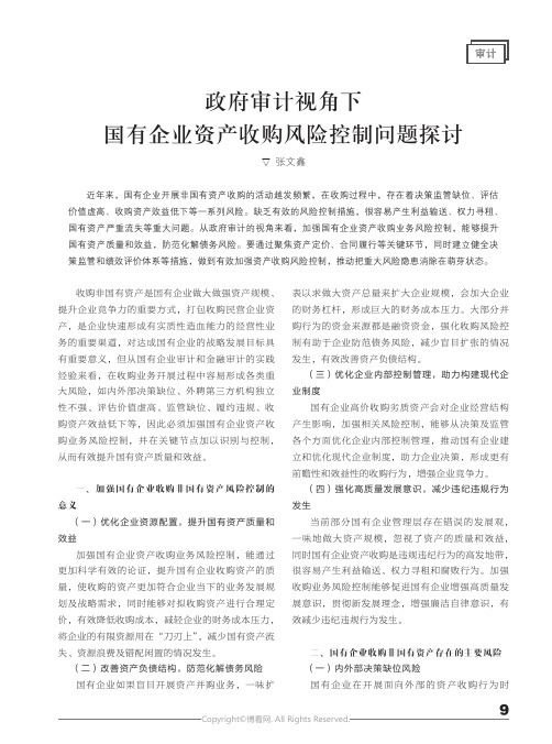 政府审计视角下国有企业资产收购风险控制问题探讨