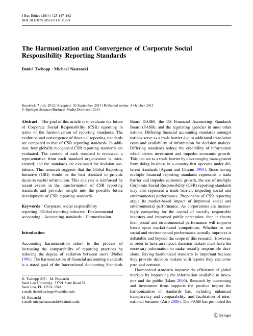 The Harmonization and Convergence of Corporate Social Responsibility Reporting Standards